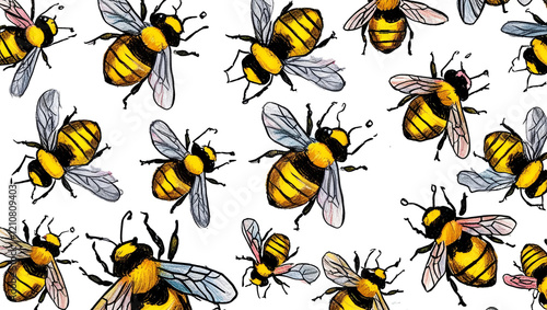 Naklejka seamless pattern with bees on white