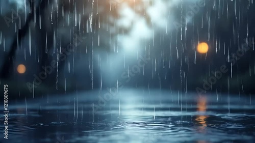 Rainy Night Scene Cinematic Rain Loop Stock Footage