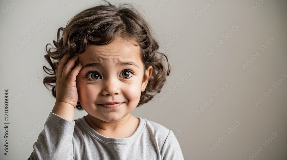 Curious Young Child in Thoughtful Pose Curious Young Child in Thoughtful Pose