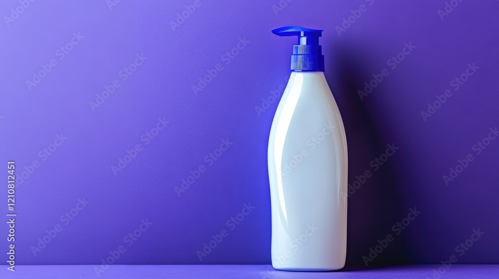 Modern sunscreen bottle on a bold purple background with clean design. Modern sunscreen bottle on a bold purple background with clean design.