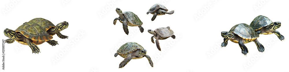 Turtles isolated on transparent background, PNG, Set of Turtles isolated on transparent background, PNG, Set of