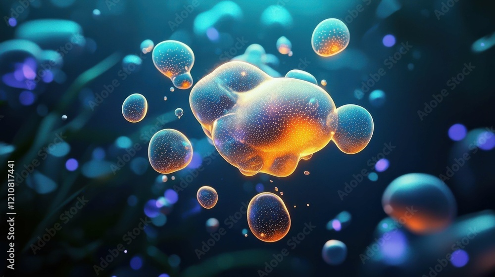 A surreal representation of colorful, glowing bubbles floating against a dark backdrop, showcasing an ethereal and futuristic ambiance in abstract geometry. A surreal representation of colorful, glowing bubbles floating against a dark backdrop, showcasing an ethereal and futuristic ambiance in abstract geometry.