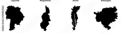 Joypurhat, Khagrachhari, Khulna, Kishoreganj outline maps
