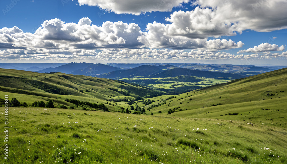 Naklejka premium Rolling Hills Under a Cloudy Sky
