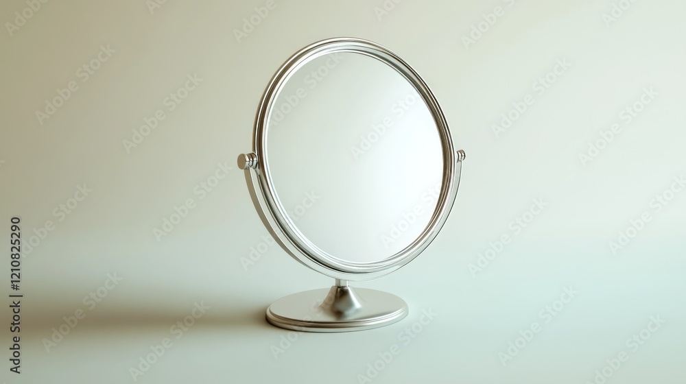 Fototapeta premium Silver vanity mirror, studio, reflection, clean background, beauty