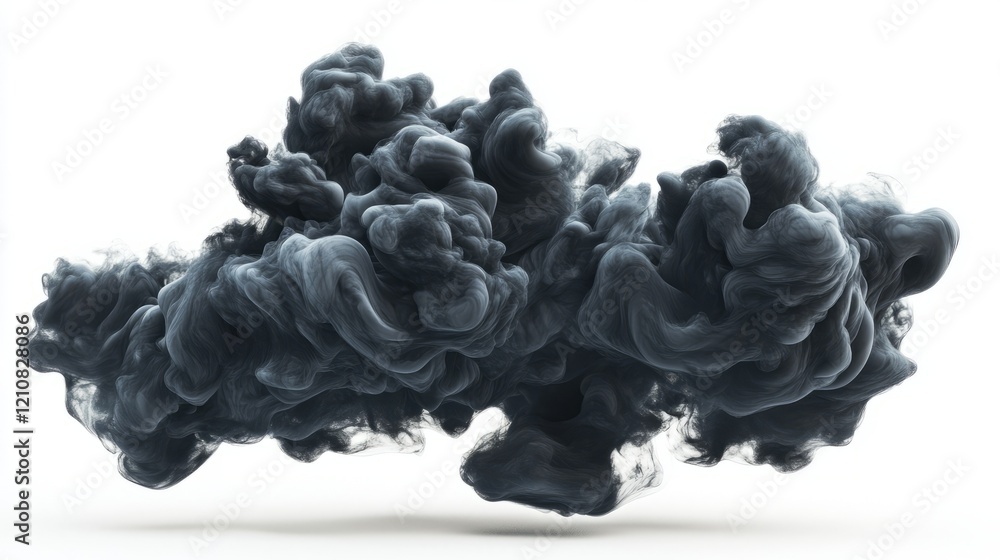 Thick black smoke cloud with irregular shape, artistic and dramatic, abstract floating design, soft textured edges, moody and ethereal, floating seamlessly on white Thick black smoke cloud with irregular shape, artistic and dramatic, abstract floating design, soft textured edges, moody and ethereal, floating seamlessly on white