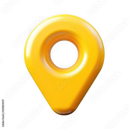 3D yellow location pin icon with a hollow center, representing navigation, direction, and maps in a sleek, modern design. Isolated on transparent background, png.