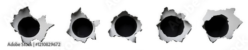 Collection set of metal bullet holes isolated on transparent or white background