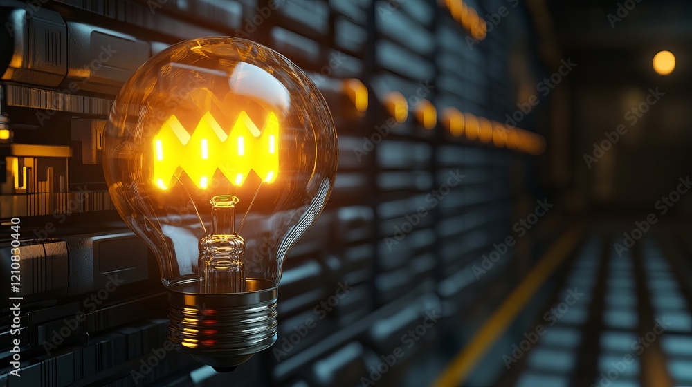Obraz premium Futuristic Light Bulb Concept Representing Innovation, Technology, and Solutions in a Digital Data Center with Servers, Networking, and Cloud Computing for Progress, Efficiency, and Growth
