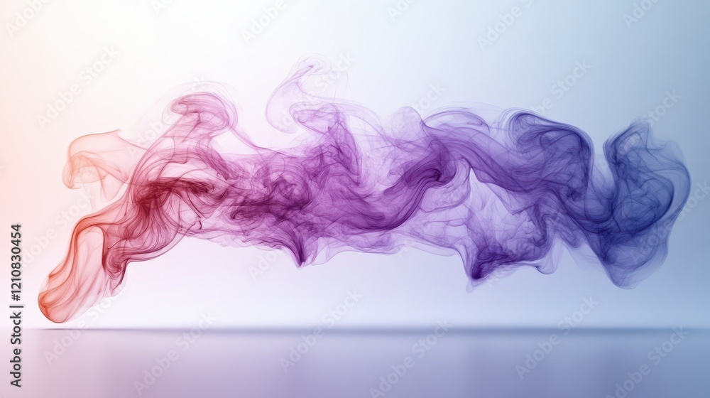 Fototapeta premium Abstract swirling smoke in purple and orange tones against a light background.