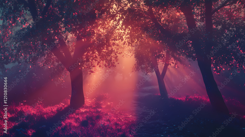 Obraz premium Secrets of the whispering woods - a mystical fantasy forest with living trees and dancing shadows. mystic forest realm. illustration. Whispering Woods. Illustration