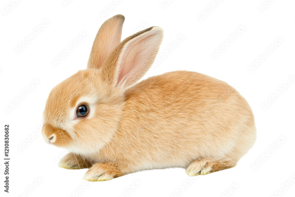 Small, fluffy, brown rabbit is sitting on a white background Small, fluffy, brown rabbit is sitting on a white background