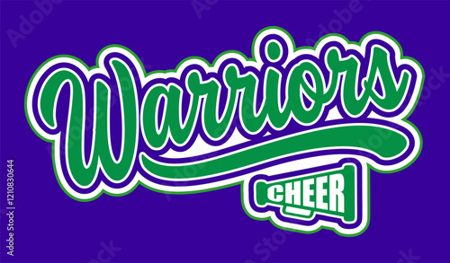 warriors cheer design in script with megaphone for school, college or league sports