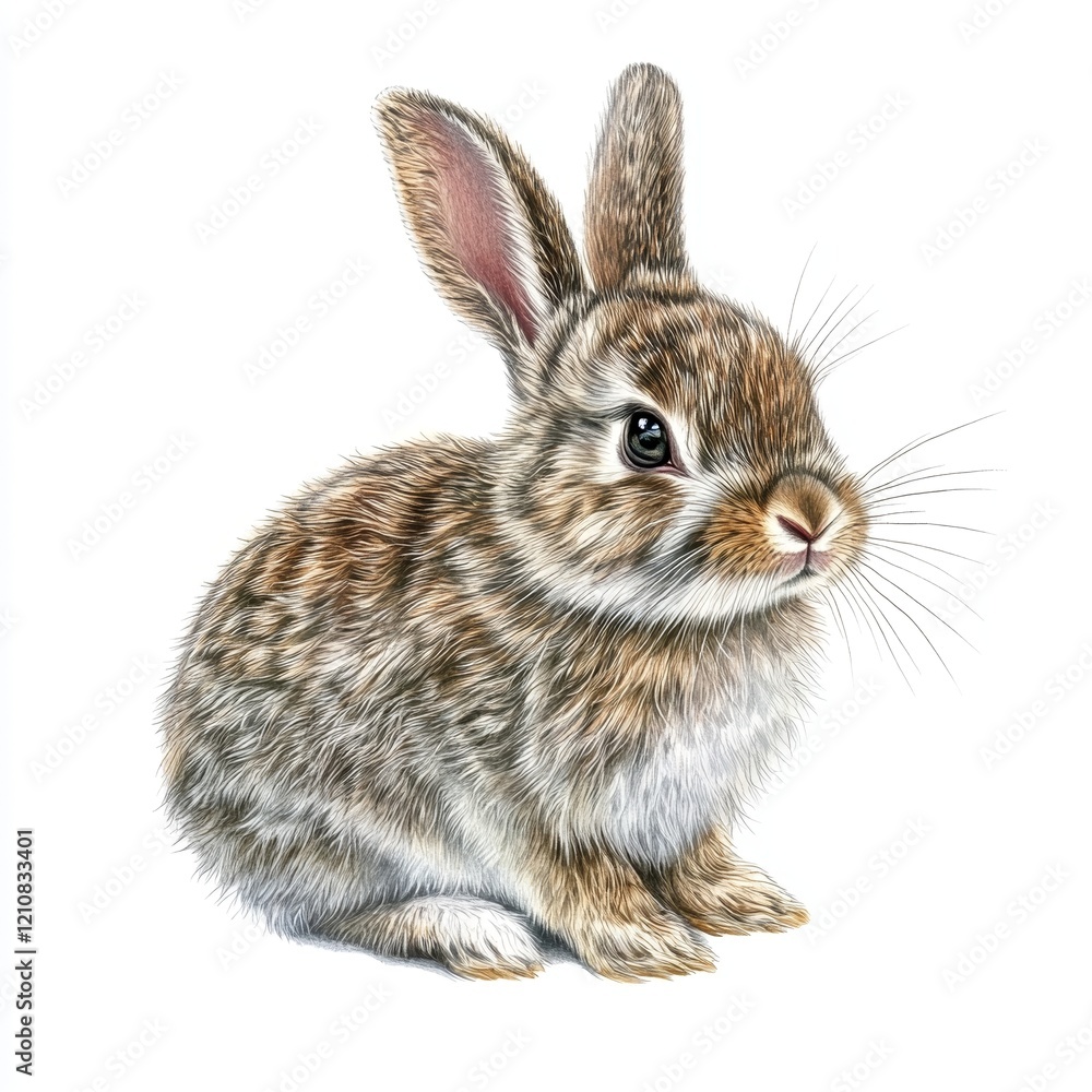 Fototapeta premium This artwork features a beautifully painted watercolor bunny with intricate textures, set against a clean white backdrop, showcasing its adorable features and charm