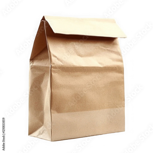 Brown paper lunch bag. This simple and eco-friendly bag is perfect for packing lunches and snacks. Isolated on transparent background, png.