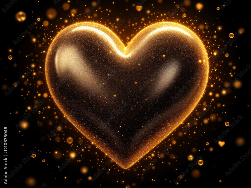 Golden sparkling heart with glittering bokeh lights on a dark background. Golden sparkling heart with glittering bokeh lights on a dark background.