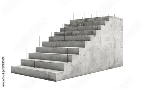 Unfinished concrete staircase in progress on a construction site Isolated on Transparent background PNG photo