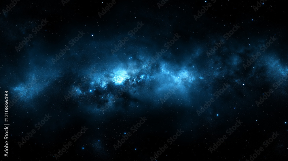 Naklejka premium Stars and blue light glowing through the darkness of deep space