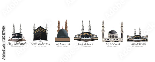 Eid Mubarak design - set of Kaaba vector and minarets for hajj and Eid Adha Mubarak and Ramadan  mubarak