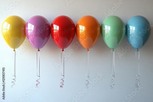 colorful 3d balloons float serenely against a plain white background each reflecting light and casting soft shadows embodying joy and celebration