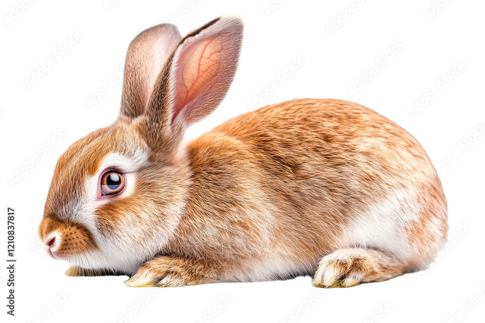 Fototapeta premium Rabbit is laying down on a white background