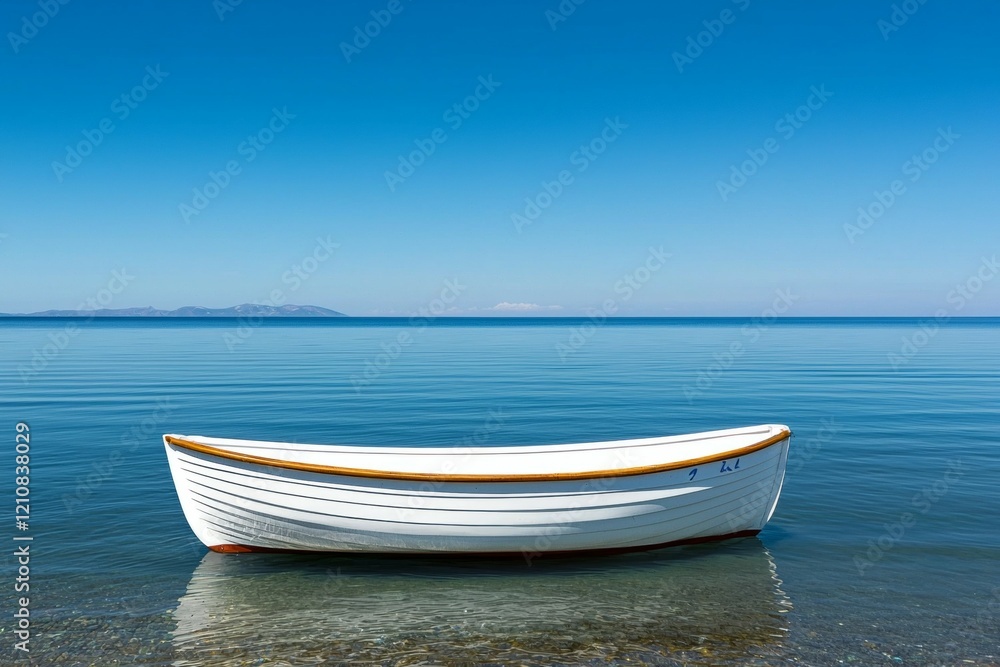 Naklejka premium Small white boat is floating in the ocean