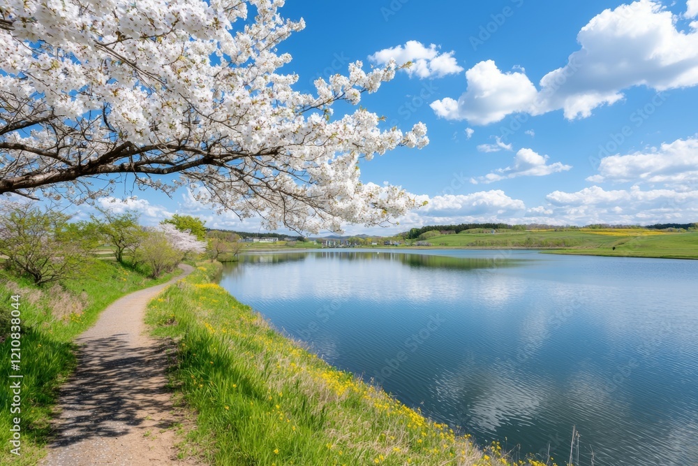 Beautiful lake with a path leading to it Beautiful lake with a path leading to it