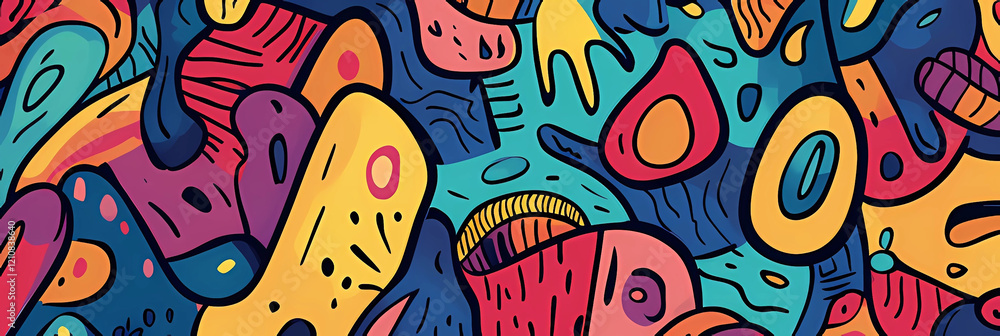 Fototapeta premium A dynamic abstract design featuring bright colors, organic shapes, and expressive brush strokes. Ideal for backgrounds, prints, and contemporary artwork.