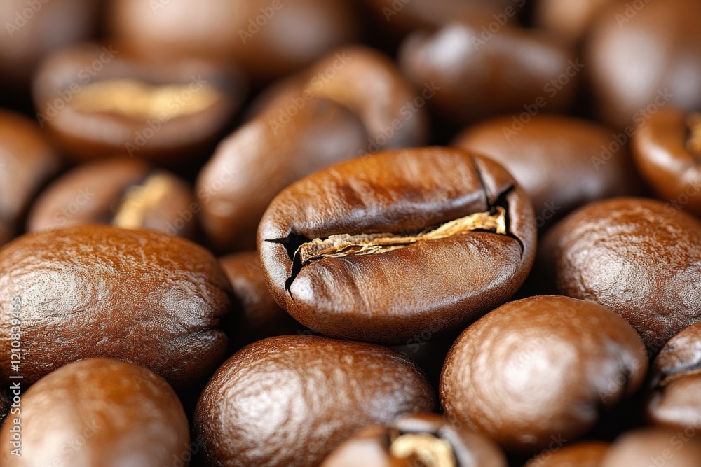 Close up of roasted coffee beans showcasing their rich color and texture. Generative AI Close up of roasted coffee beans showcasing their rich color and texture. Generative AI