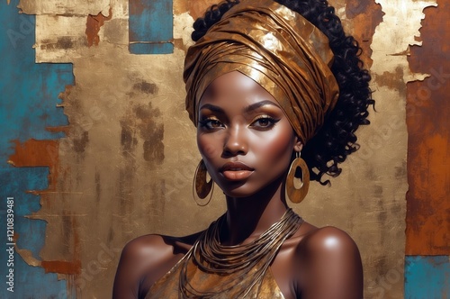 Colorful abstract artistic portrait painting of a black woman, african culture.


