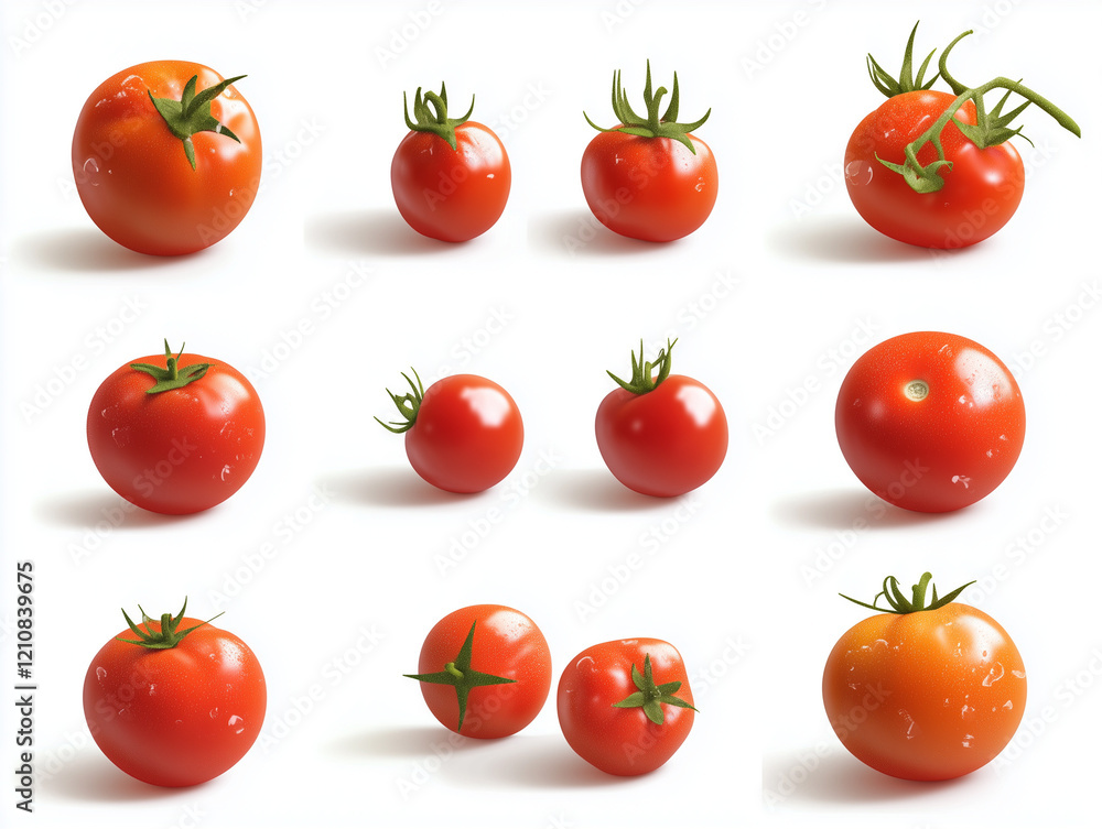 Icônes de tomates en 3D sur fond blanc Icônes de tomates en 3D sur fond blanc