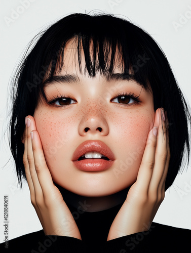 Portrait of Woman with Freckles and Short Black Hair