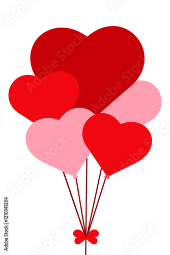 Heart-shaped balloons in shades of red and pink with cute bow. Perfect for Valentine's Day, love celebrations, and romantic designs. Transparent PNG for easy use in digital and print projects photo