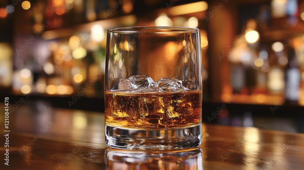 Sipping whiskey on the rocks in a cozy bar setting during an evening gathering Sipping whiskey on the rocks in a cozy bar setting during an evening gathering