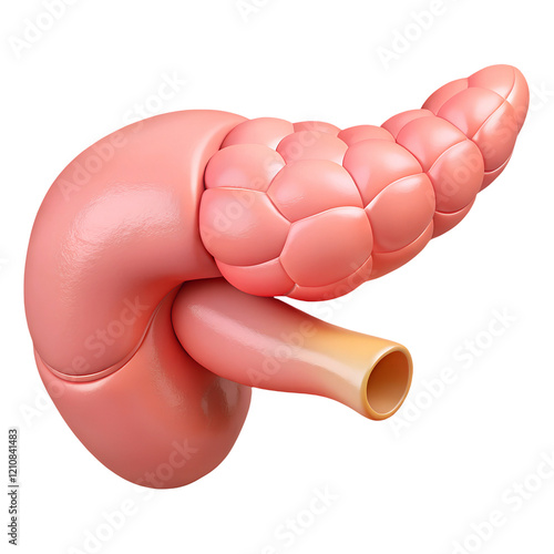 Highly detailed 3D-rendered pancreas model showing anatomical structure, ideal for medical education, research, and healthcare presentations.  .