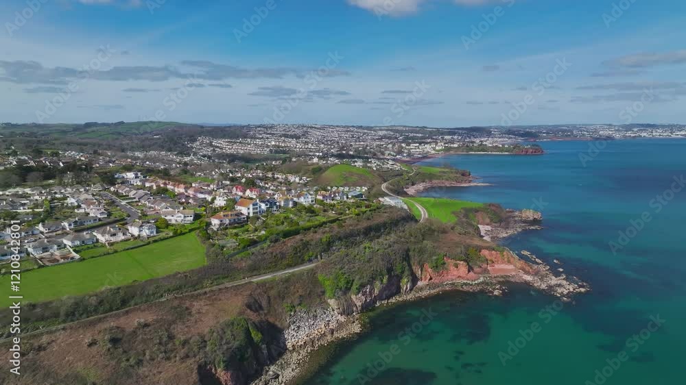 Armchair Cove and Broadsands Beach from a drone, Paignton, Devon, England Armchair Cove and Broadsands Beach from a drone, Paignton, Devon, England