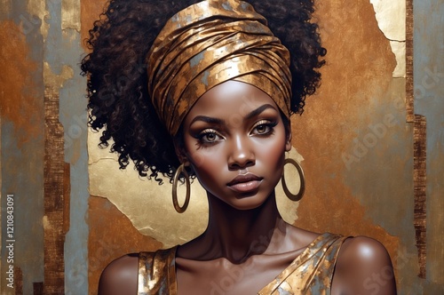 Colorful abstract artistic portrait painting of a black woman, african culture.

