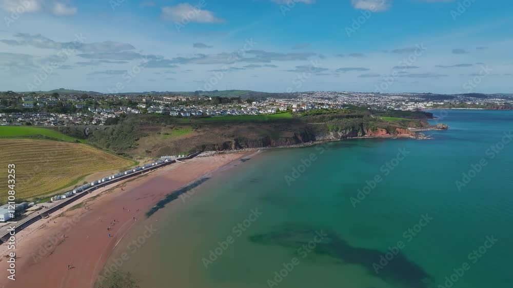 Armchair Cove and Broadsands Beach from a drone, Paignton, Devon, England Armchair Cove and Broadsands Beach from a drone, Paignton, Devon, England