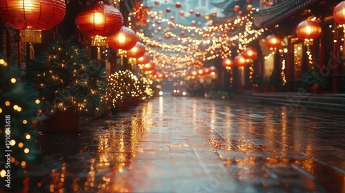 Wallpaper Mural Rainy Chinese Lantern Street Scene at Night Torontodigital.ca