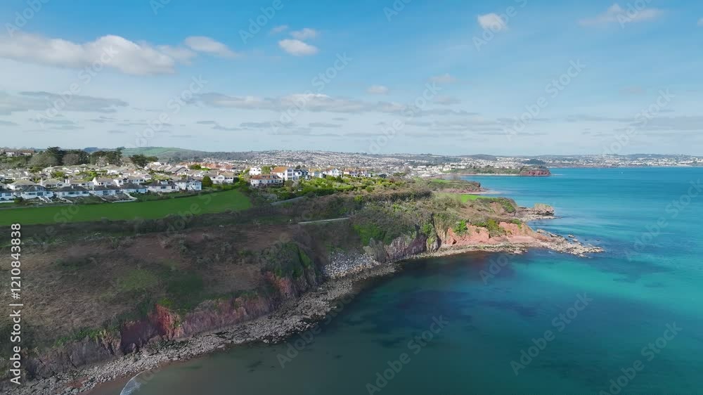 Armchair Cove and Broadsands Beach from a drone, Paignton, Devon, England Armchair Cove and Broadsands Beach from a drone, Paignton, Devon, England