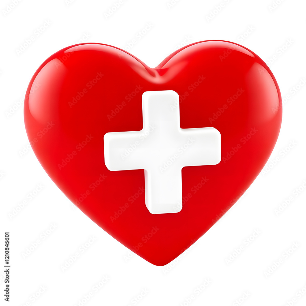 3D Red Heart and Cross Icon on Transparent Background 3D Red Heart and Cross Icon on Transparent Background