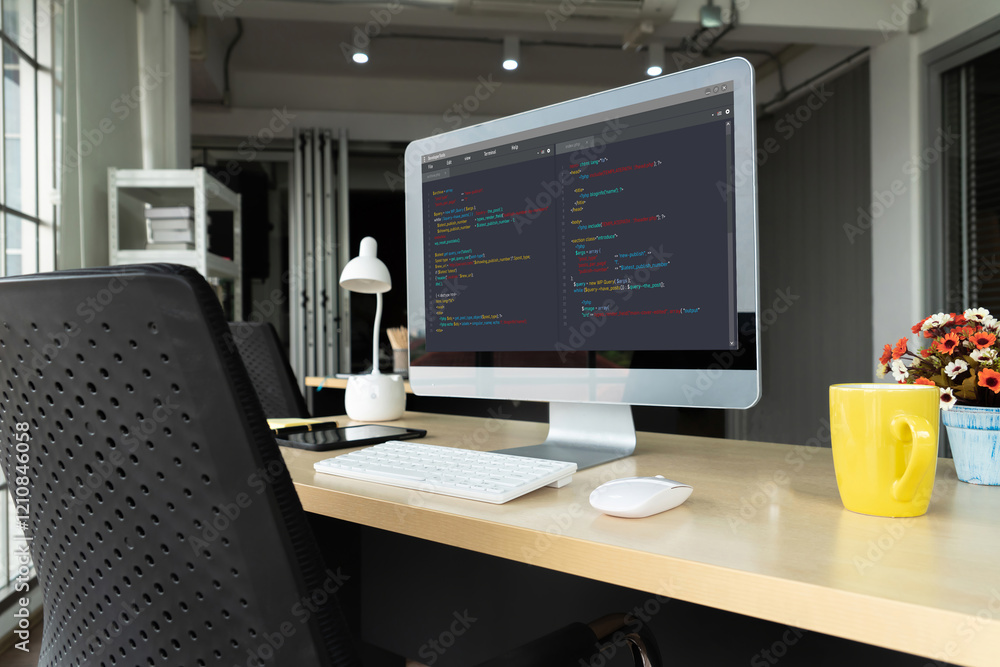 Software development programming on computer screen for modish application and program coding Software development programming on computer screen for modish application and program coding