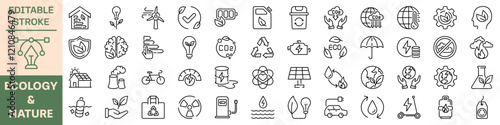 Ecology and nature icon set. Editable stroke. Linear style.