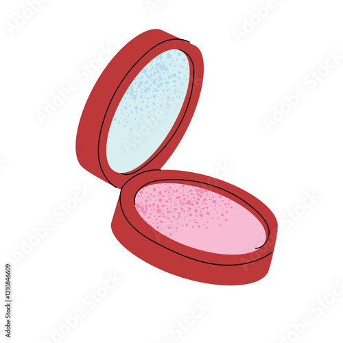 Compact makeup powder in a stylish red case. Elegant beauty accessory for cosmetic and fashion themes. Iillustration isolated on white background.