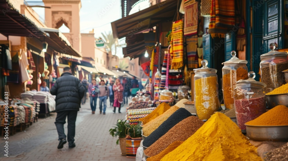 Obraz premium The Spice Market in Marrakech is a lively place with colorful spices, reflecting Moroccos vibrant culture