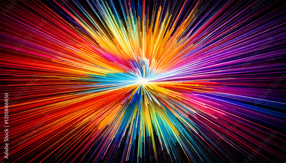 Obraz premium Vibrant, dynamic abstract art featuring a burst of colorful lines radiating outwards. Perfect for backgrounds, websites, or designs needing a bold, energetic feel.