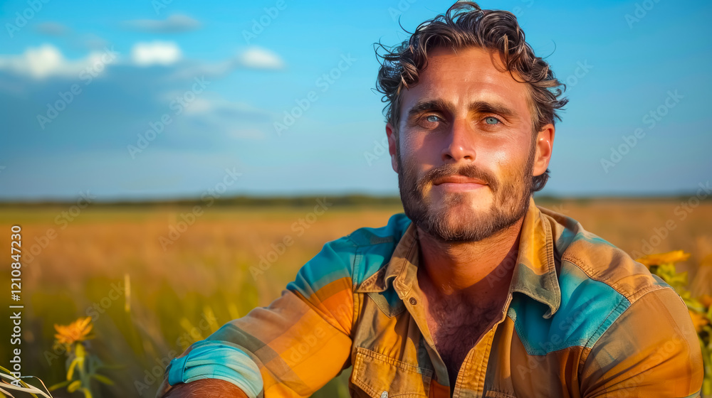 Closeup selfie captures the essence of a Texas cowboy against a vibrant prairie backdrop with a rancho