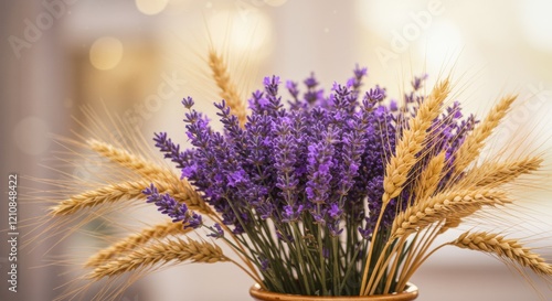 Elegant lavender stalks paired with golden wheat, ideal for natural home decor inspiration.
 photo