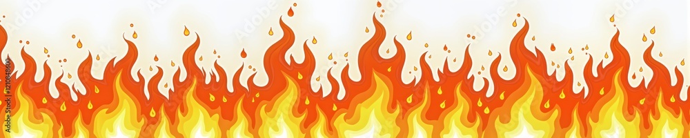 Dynamic flames form seamless border. Bright orange, red colours depict intense energy, heat. Fierce flames blaze with power, passion. Graphic illustration perfect for designs needing vibrant, hot Dynamic flames form seamless border. Bright orange, red colours depict intense energy, heat. Fierce flames blaze with power, passion. Graphic illustration perfect for designs needing vibrant, hot