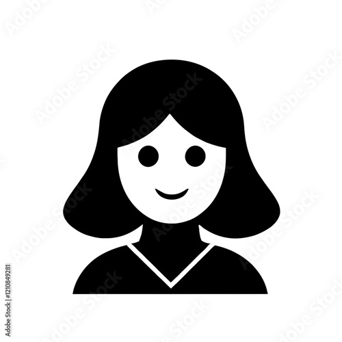 Friendly Woman with Bob Haircut in Simple Line Art Style with Copy Space
